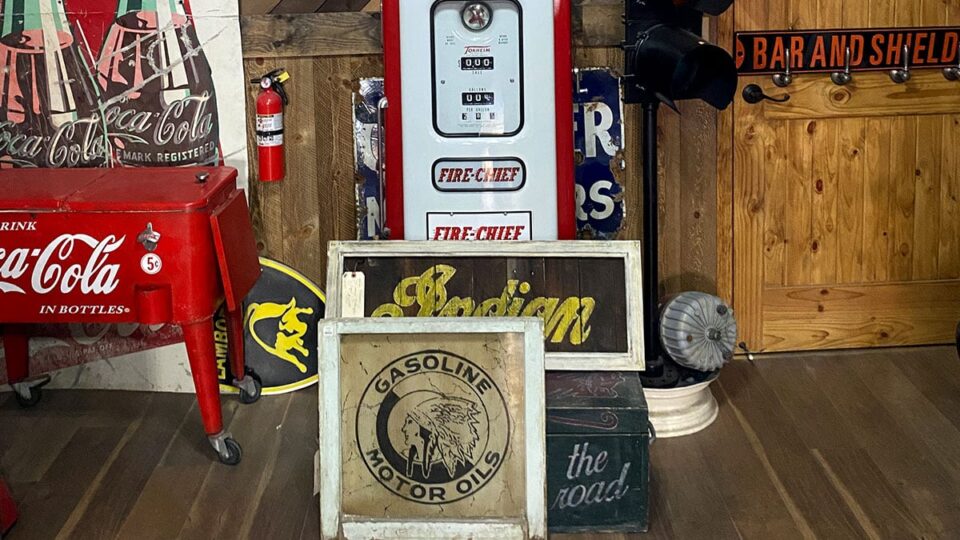 Old Gasoline Statione and coca cola cooler inside a store in Oatman Arizona