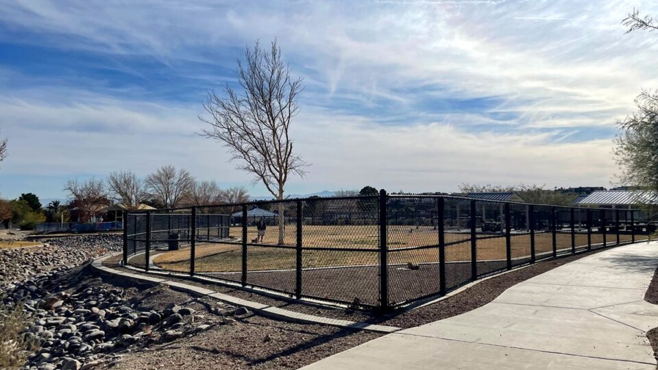 Fenced dog park area at Lone Mountain Park in Las Vegas
