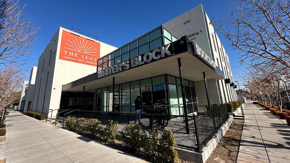 Front entrance of The Writer's Block bookstore in Downtown Las Vegas
