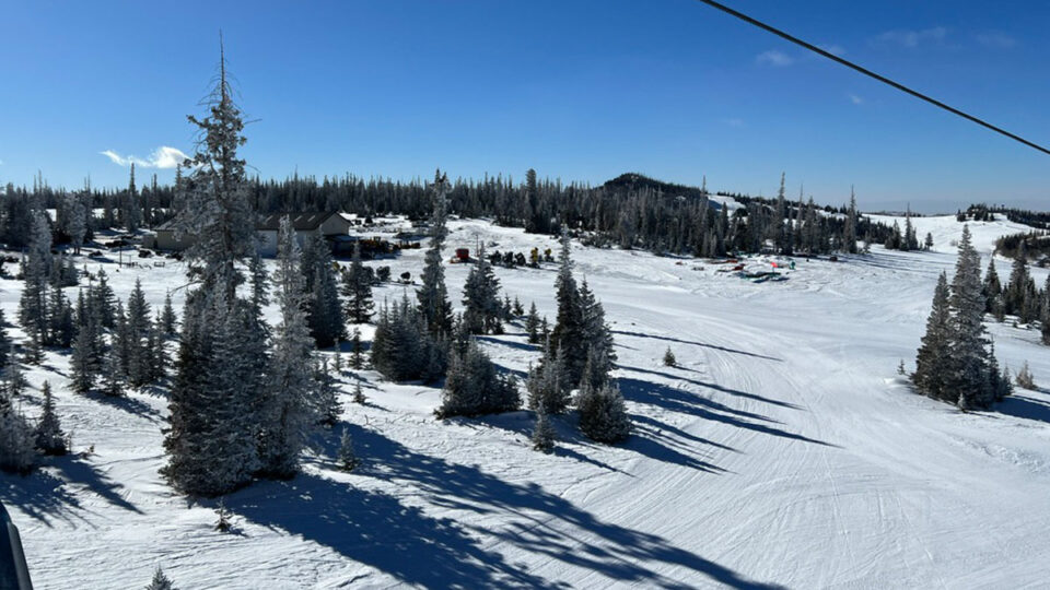 snowmobiles can be seen exploring the backcountry