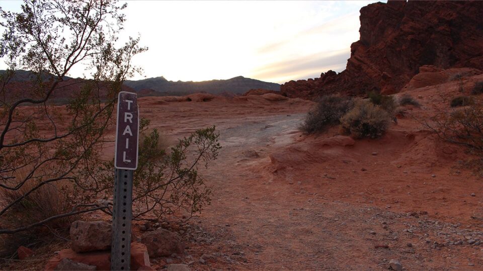 a sign in the desert