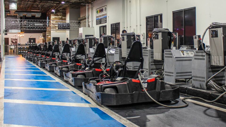 parked karts charging and ready to go