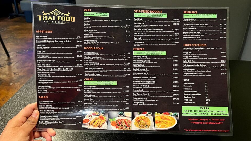 Menu from Thai Food Kitchen