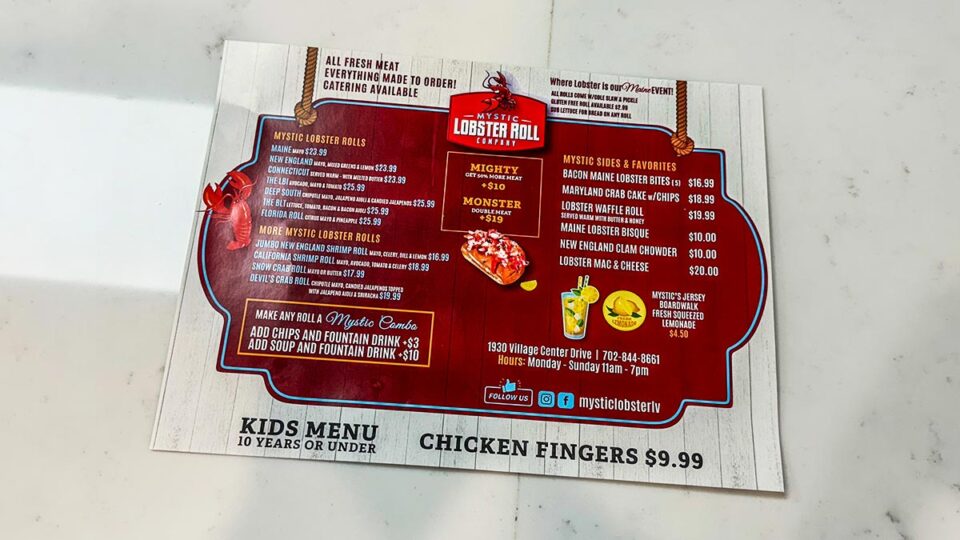 Mystic Lobster Roll Menu