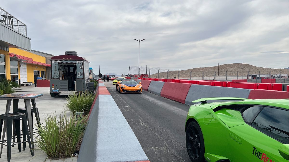 Driver preparing to start a supercar racing experience at SPEEDVEGAS in Las Vegas.