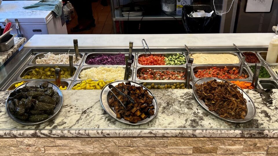 Toppings station at Shawarma Paradise