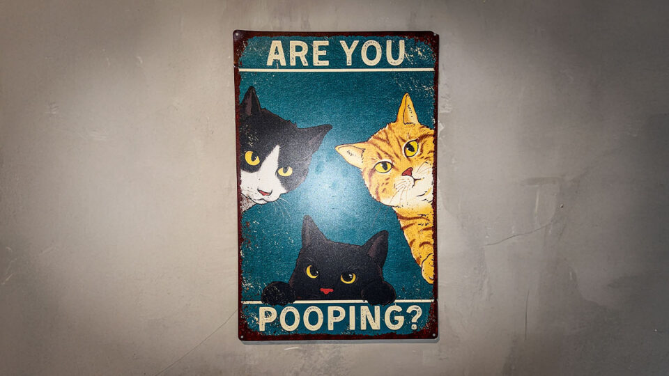 funny wall sign at the bathroom