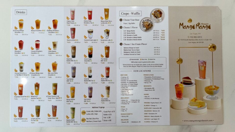 a menu of drinks on a white surface