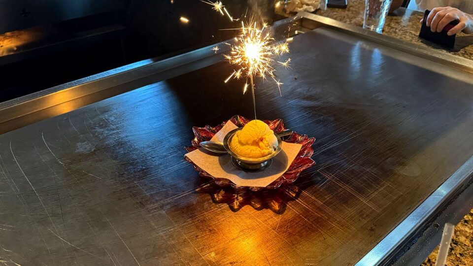 Birthday firework on vanilla ice cream