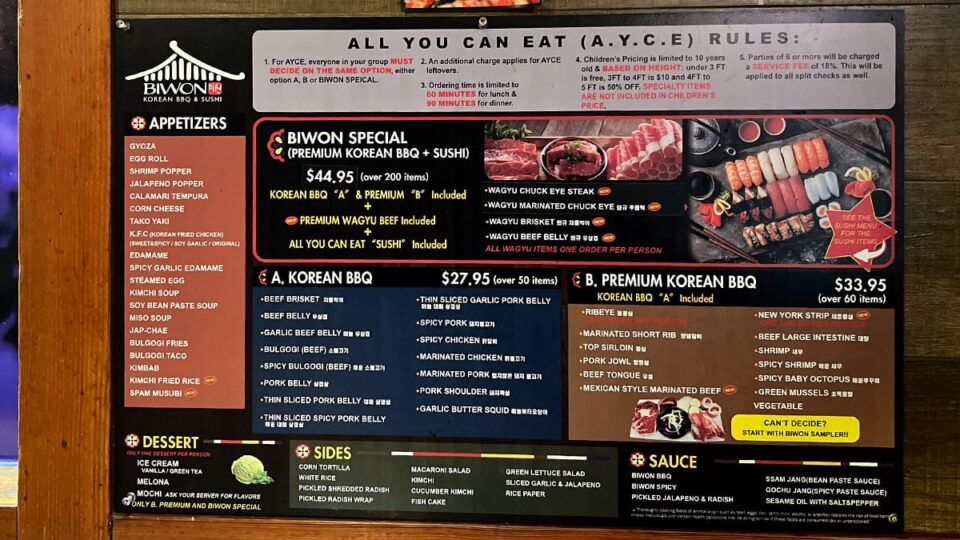 Biwon Premium Korean BBQ and Sushi Menu