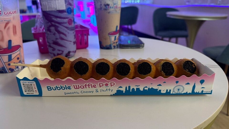 Oreo waffle pop served on a stick at Boba CuCue Las Vegas