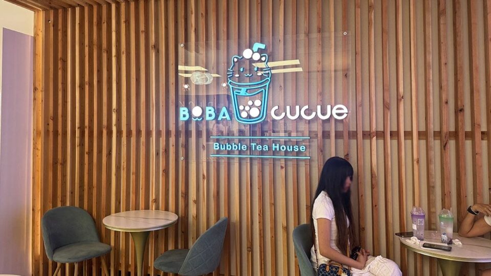Colorful interior and seating area at Boba CuCue Las Vegas