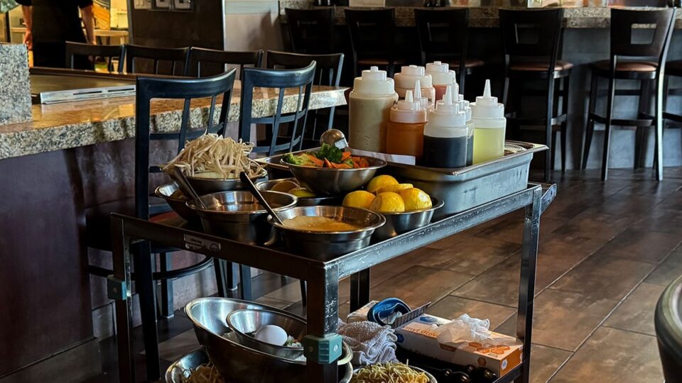 Chef Cart at Hokkaido with all the sauces and ingredients for a hibachi meal