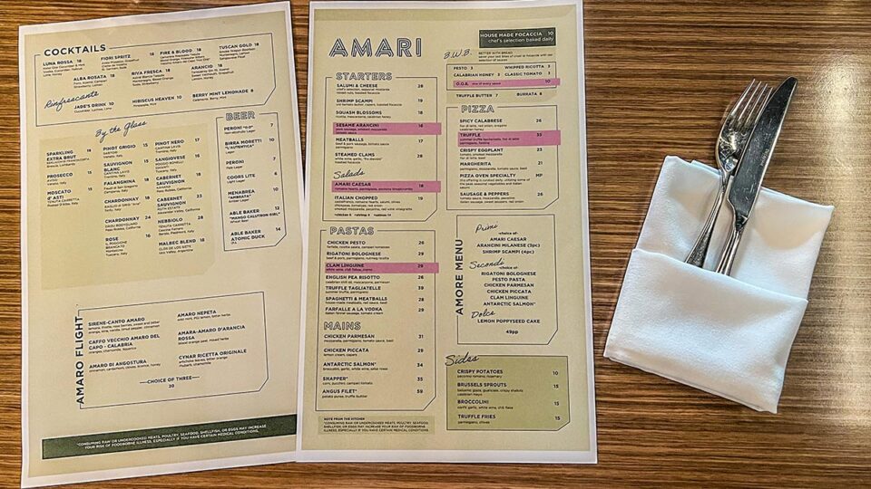 Amari Italian Kitchen Menu