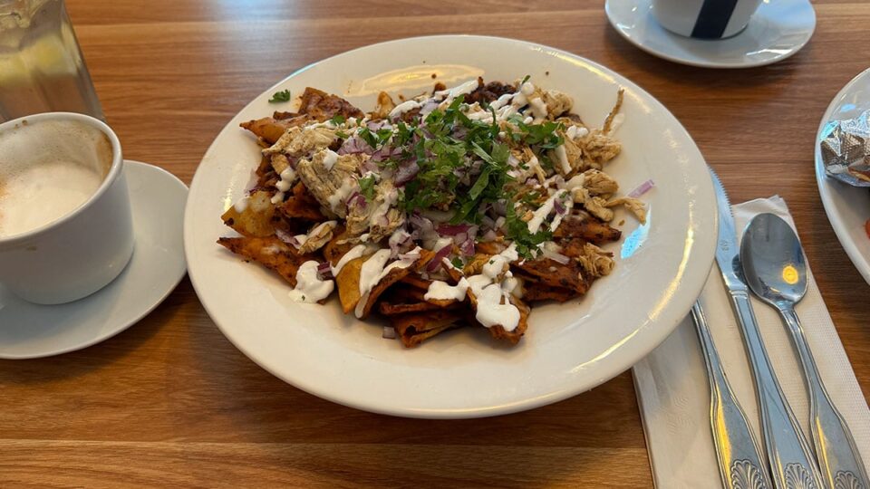 Delicious Chicken Chilaquiles at Broken Yolk