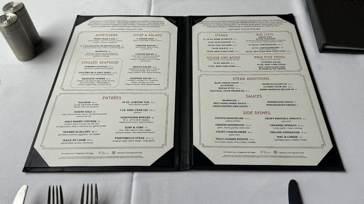 Hawthorn Grill Dinner Menu
