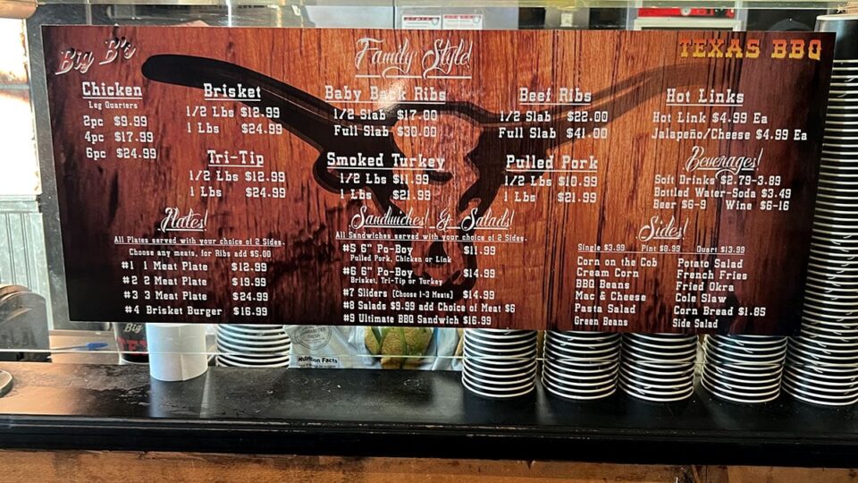 Menu at Brisket From Big B's Texas BBQ