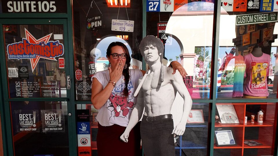 Angie Morelli With Bruce Lee Cut Out