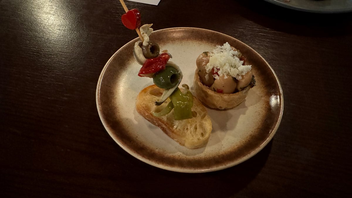 Frijules Gigante with Manchego and piquillo pepper, and Classic Anchovy