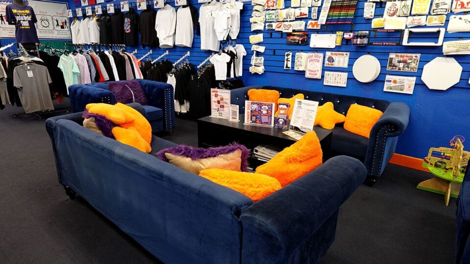 Colorful seating in a retail space
