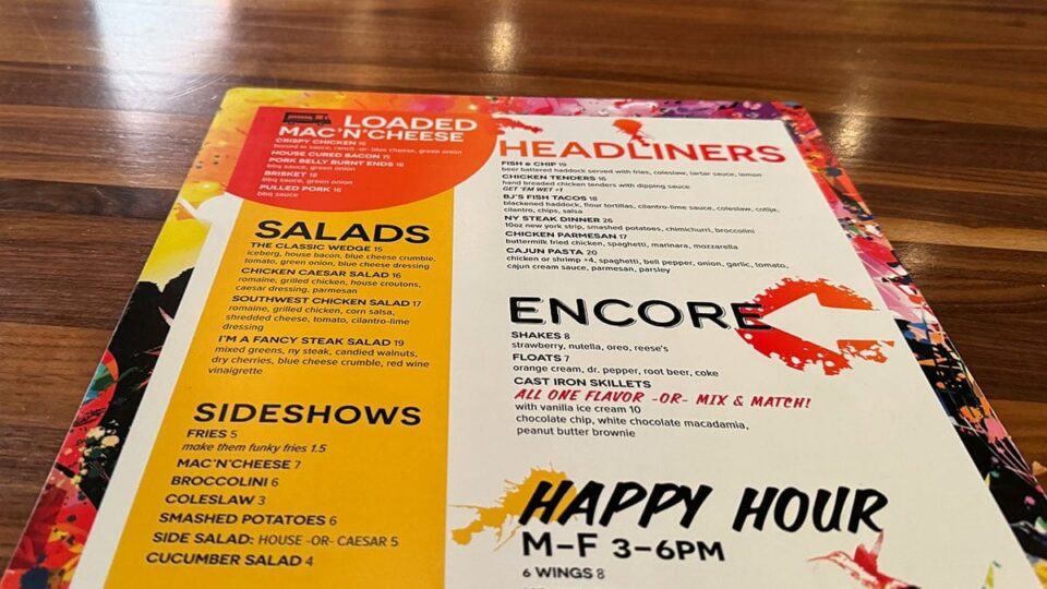 Food menu at The Spot LV in Las Vegas