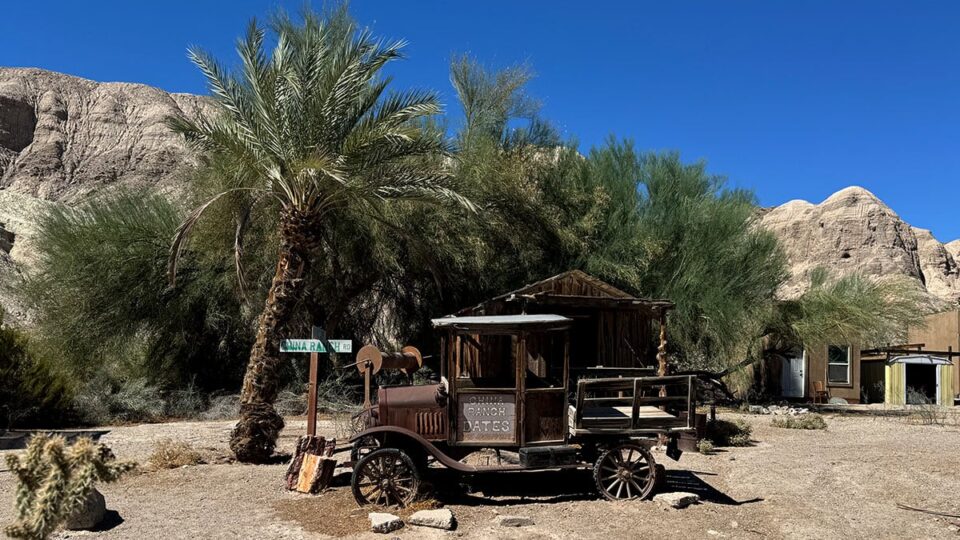 An old truck parked outside China Ranch Date Farm