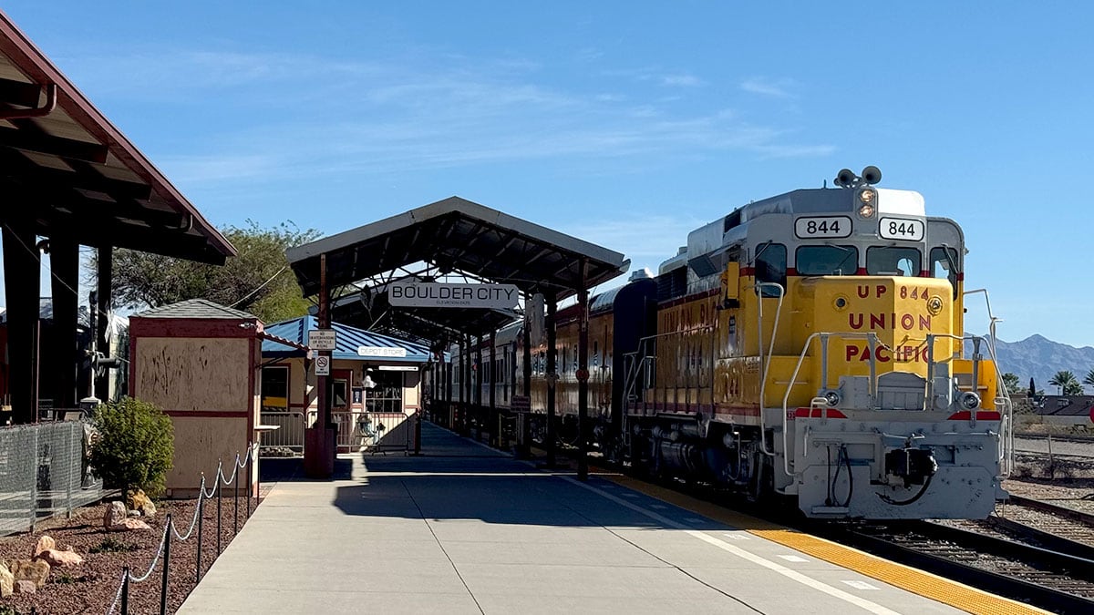 Boulder City Station depot exterior at Nevada State Railroad Museum.