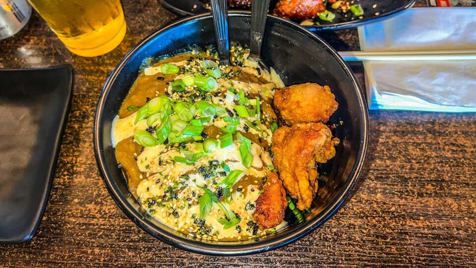 Curry-age rice bowl with Japanese curry and fried chicken at Shokku Ramen