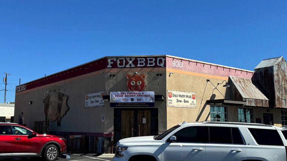 Exterior of Fox Smokehouse BBQ restaurant in Boulder City, Nevada.