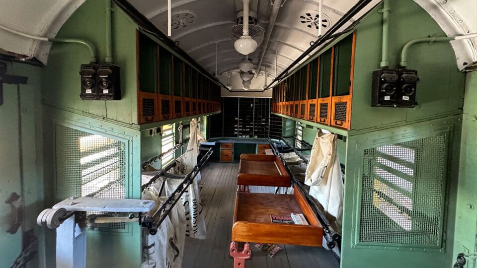 Historic mail car exhibit at Nevada State Railroad Museum Boulder City.
