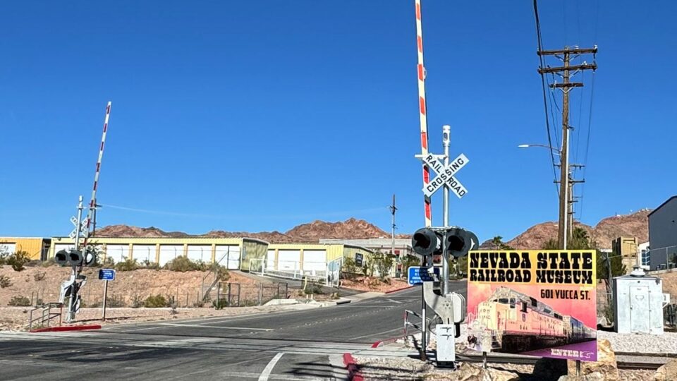 Main crossing and track view at Nevada State Railroad Museum Boulder City.