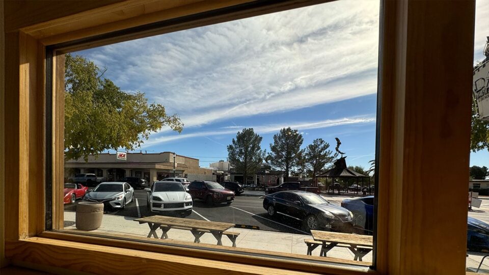 View of Beer Zombie Brewery from the window at Dam Roast House Boulder City.