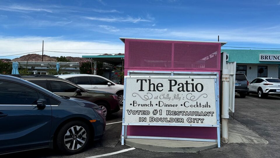 Voted number one restaurant sign outside The Patio at Chilly Jilly’z Boulder City