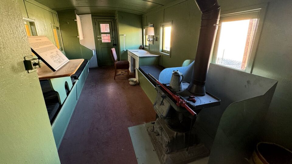 Interior of replica living caboose at Nevada State Railroad Museum Boulder City.