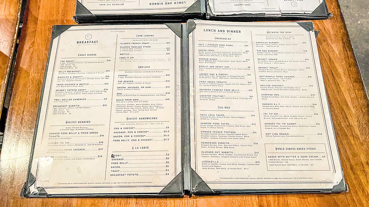 The Biscuits and Bourbon menu
