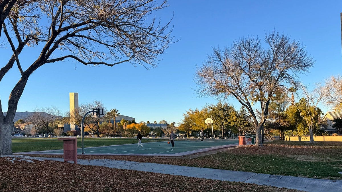 Basketball court at The Trails Park & Pool in Summerlin with hoops and open space