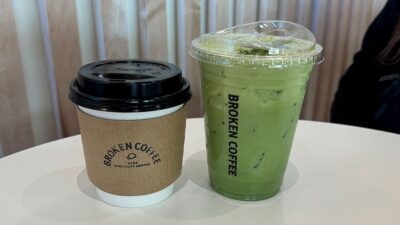Iced matcha and vanilla latte served at Broken Coffee, a local coffee shop in Las Vegas.