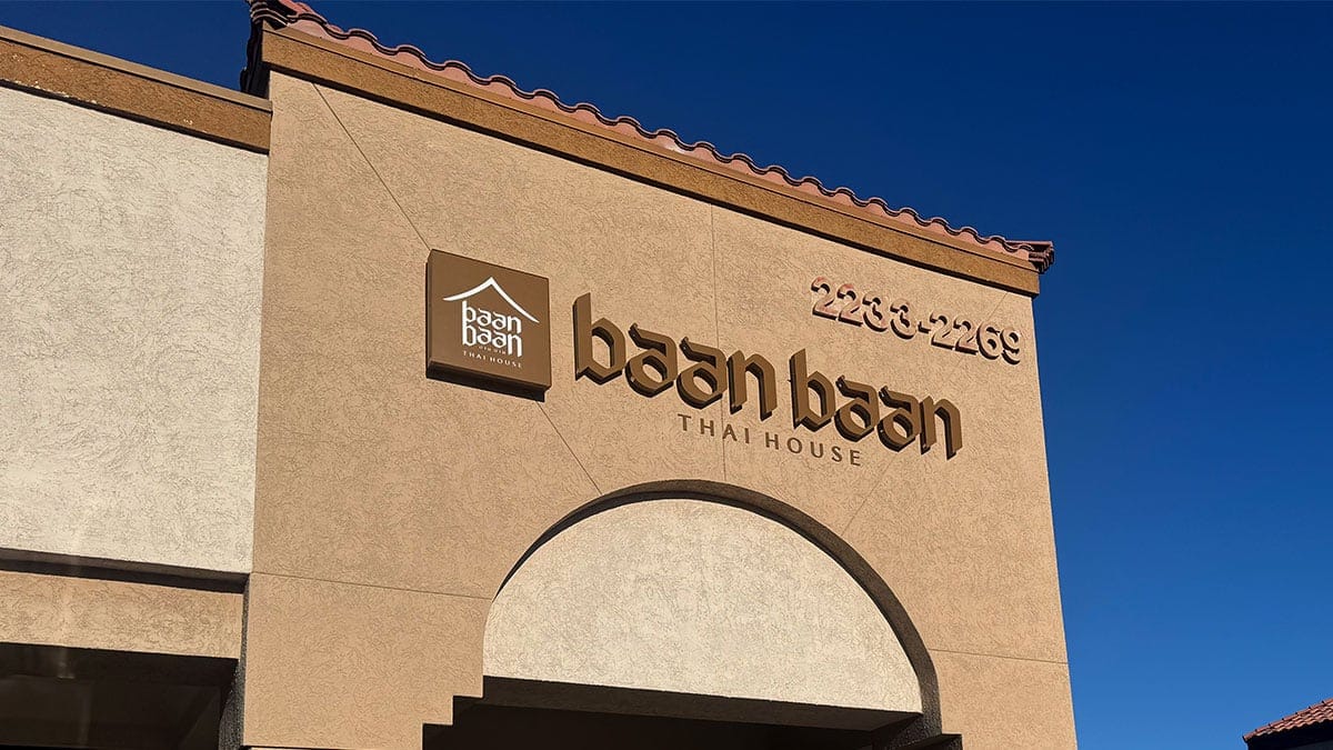 Exterior of BaanBaan Thai restaurant in Las Vegas, located near Rampart and Lake Mead.