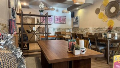 Interior of BaanBaan Thai restaurant showing modern decor and a comfortable dining area in Las Vegas.