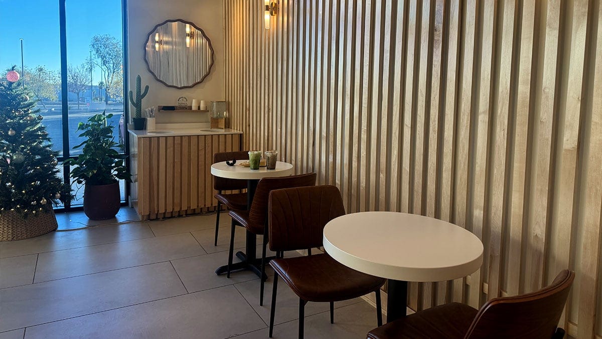 Interior of Broken Coffee showing a clean, modern coffee shop atmosphere.