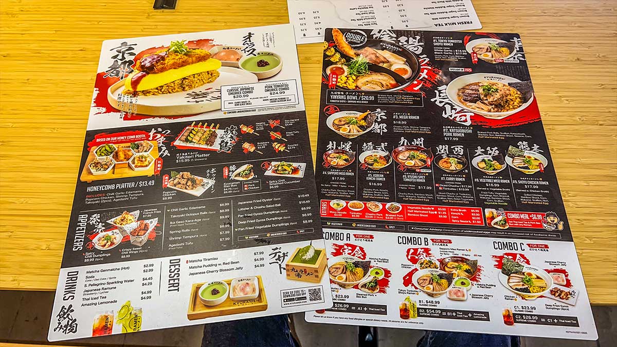 Kyuramen menu spread on table