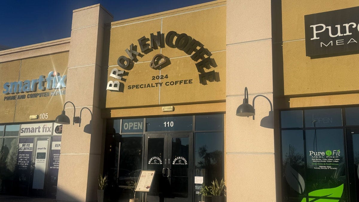 Exterior of Broken Coffee showing the coffee shop storefront.