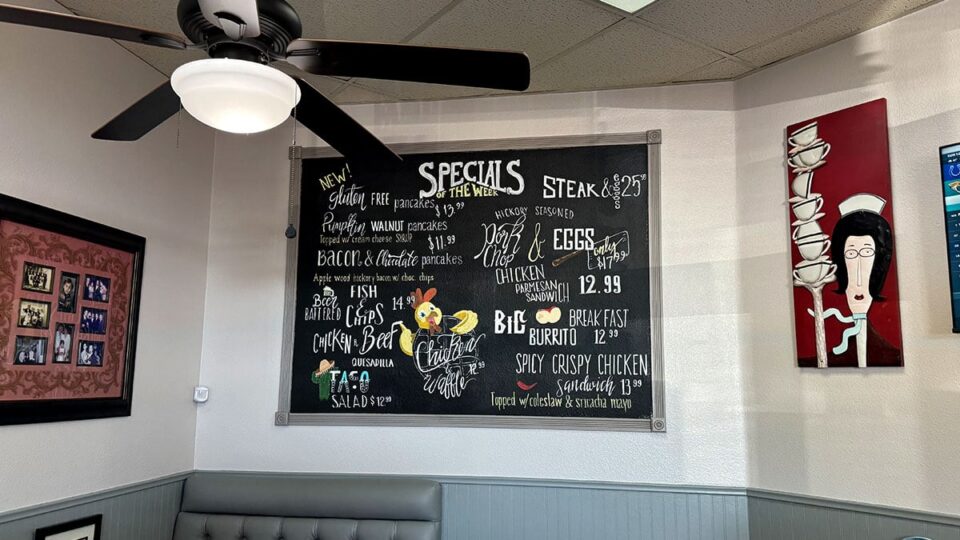 Restaurant specials wall at Omelet House Summerlin