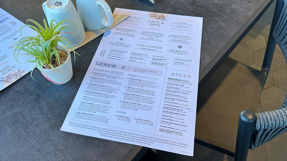 First Watch menu with breakfast, brunch, and lunch options