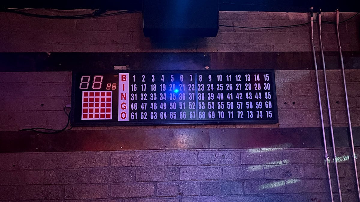 Boozy bingo board at Corduroy bar in downtown Las Vegas.