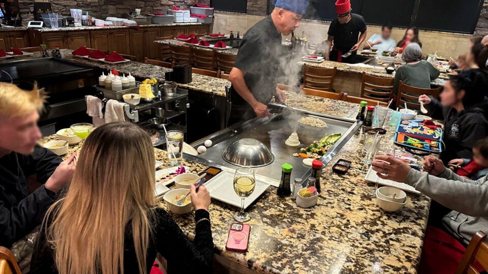 Couples enjoying a teppanyaki hibachi dinner at Ohjah on West Sahara Ave