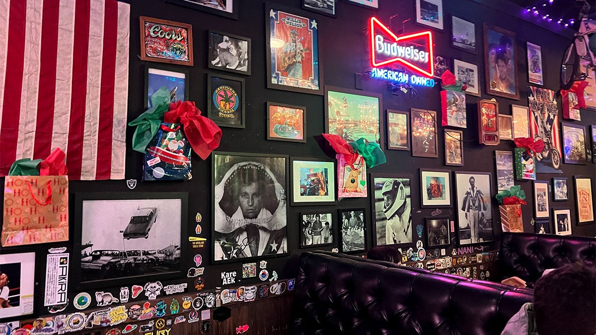 The colorful art wall inside Evel Pie on East Fremont Street in downtown Las Vegas.