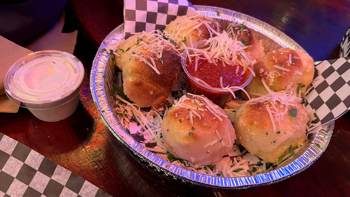 A basket of garlic knots at Evel Pie on East Fremont Street in downtown Las Vegas.