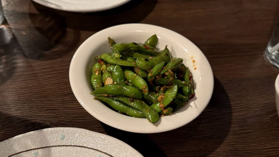 Garlic edamame stir-fried with red pepper and soy sauce at Ohjah Japanese Steakhouse