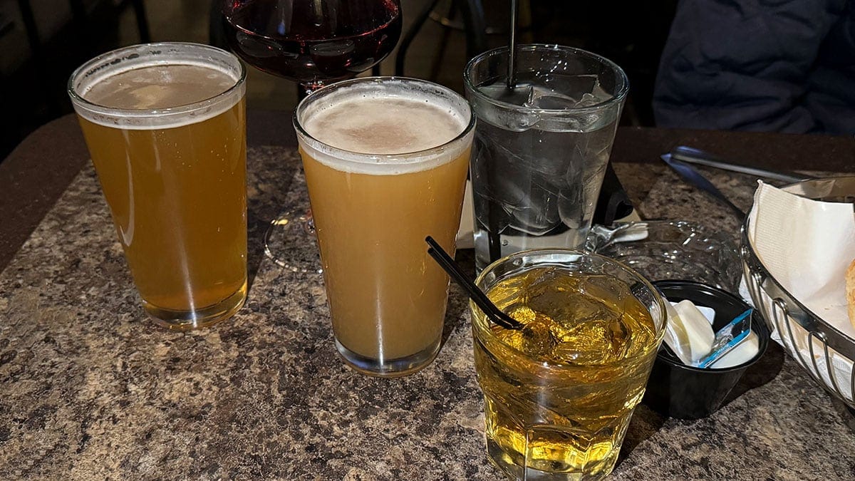 Beer and whiskey drinks at Giuseppe’s Bar & Grille, a 24-hour Italian sports bar in Southwest Las Vegas.